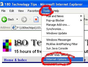 Tools - Internet Options Menu