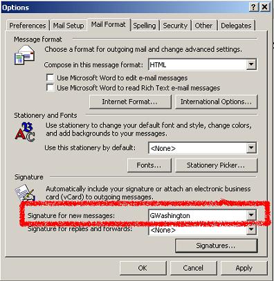 Choosing a signature in Outlook
